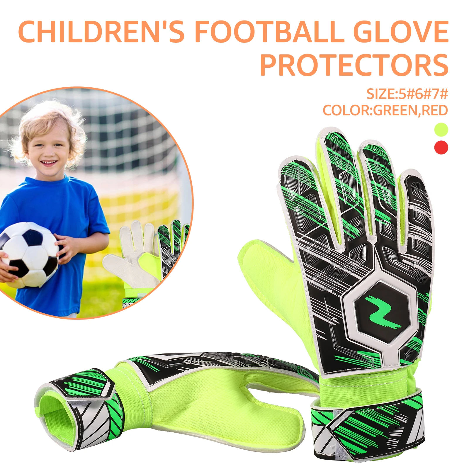 Kids Soccer Goalie Gloves 5/6/7 Size Latex Children Football Goalkeeper Gloves with Adjustable Wrist Strap Anti-Slip Youth