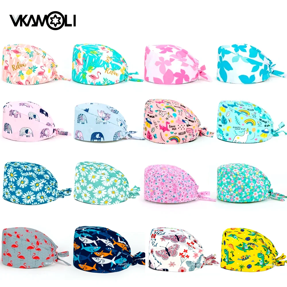 

printing scrub cap With sweat towel wholesale adjustable size scrubs hat nursing hats for women medical scrubs hat nurse cap