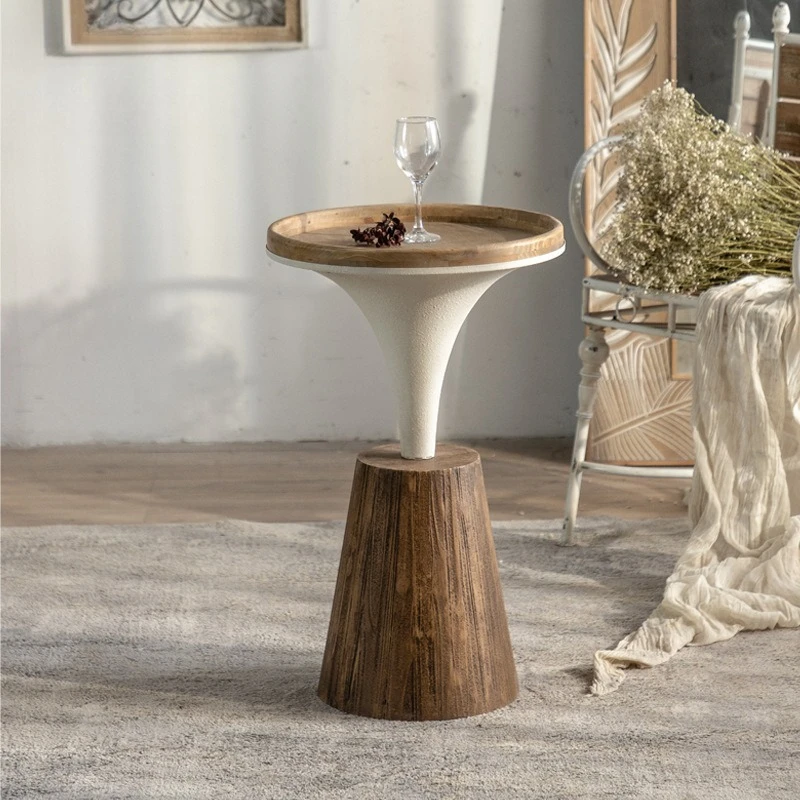 وابي سابي من الخشب الصلب مع طاولة قهوة كلاسيكية من الحديد، شاي جانبي صغير، أثاث منزلي أمريكي عتيق، طاولات مقهى إبداعية