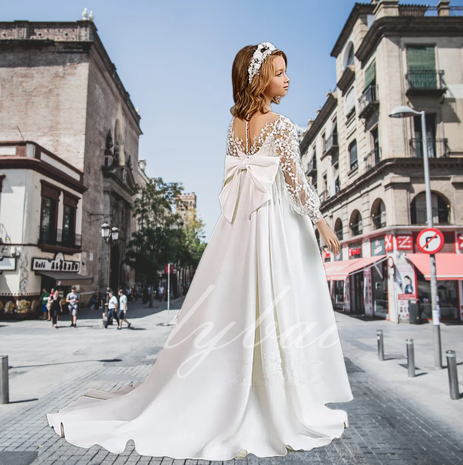 

Kids White Lace Flower Girl Dress Long Bridesmaid Special Occasion Wedding Party Pageant Photoshoot Birthday Gowns