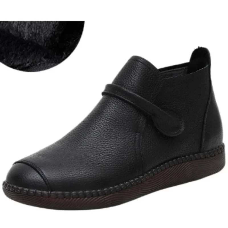 

ZXRYXGS Top Layer Cowhide Short Boots Comfort Soft Sole Flat Boots 2025 Big Size Real Leather Winter Women Boots Cotton Shoes