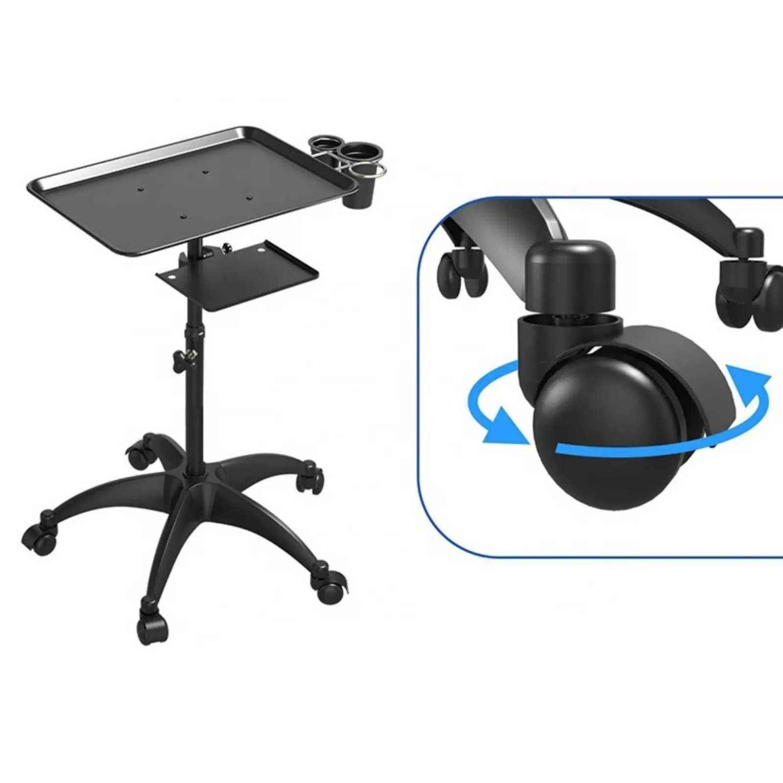 Height Adjustable Salon Tray Easy to Clean Mobile Beauty Trolley Tray for Beauticians