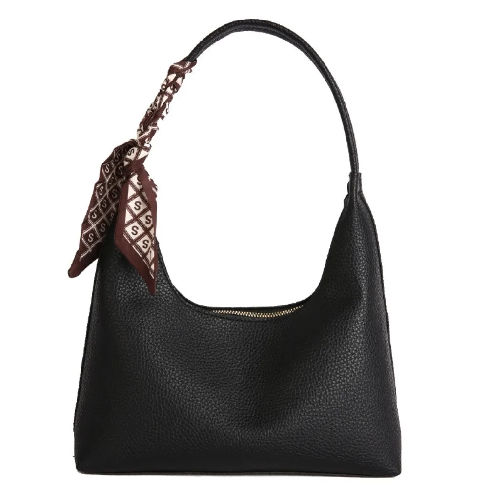 Spacious Textured Tote Bag Detachable Scarf Durable Zipper Leather Shoulder Purse Versatile Trendy Underarm Handbag Work