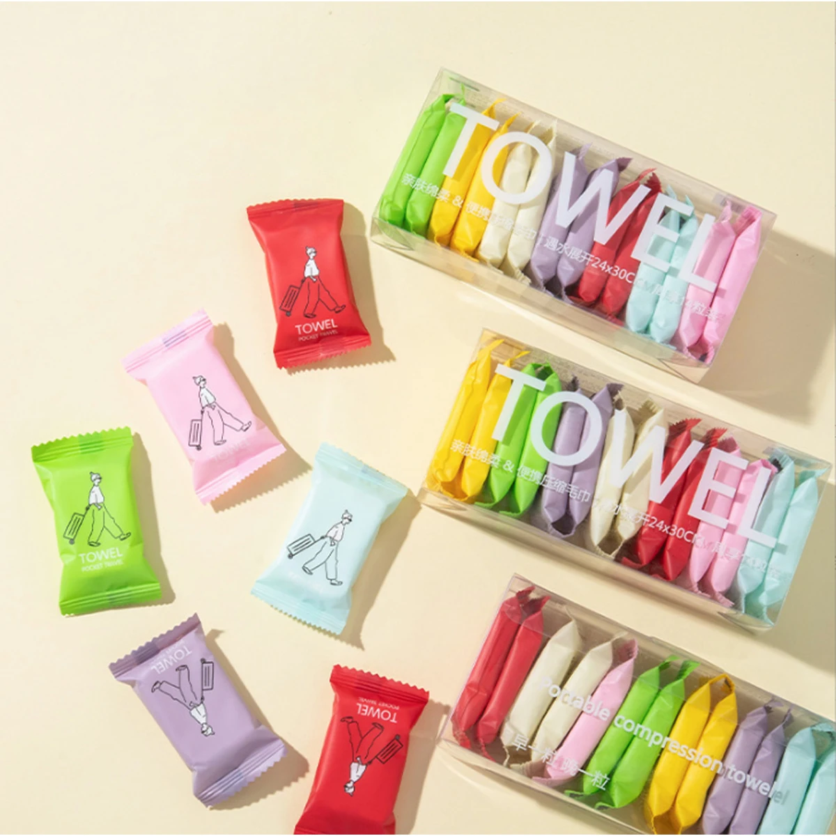 Toallas desechables comprimidas para viaje, toallas de limpieza Facial portátiles, gruesas, secas y húmedas, esenciales de viaje de doble uso, 7/14 Uds.