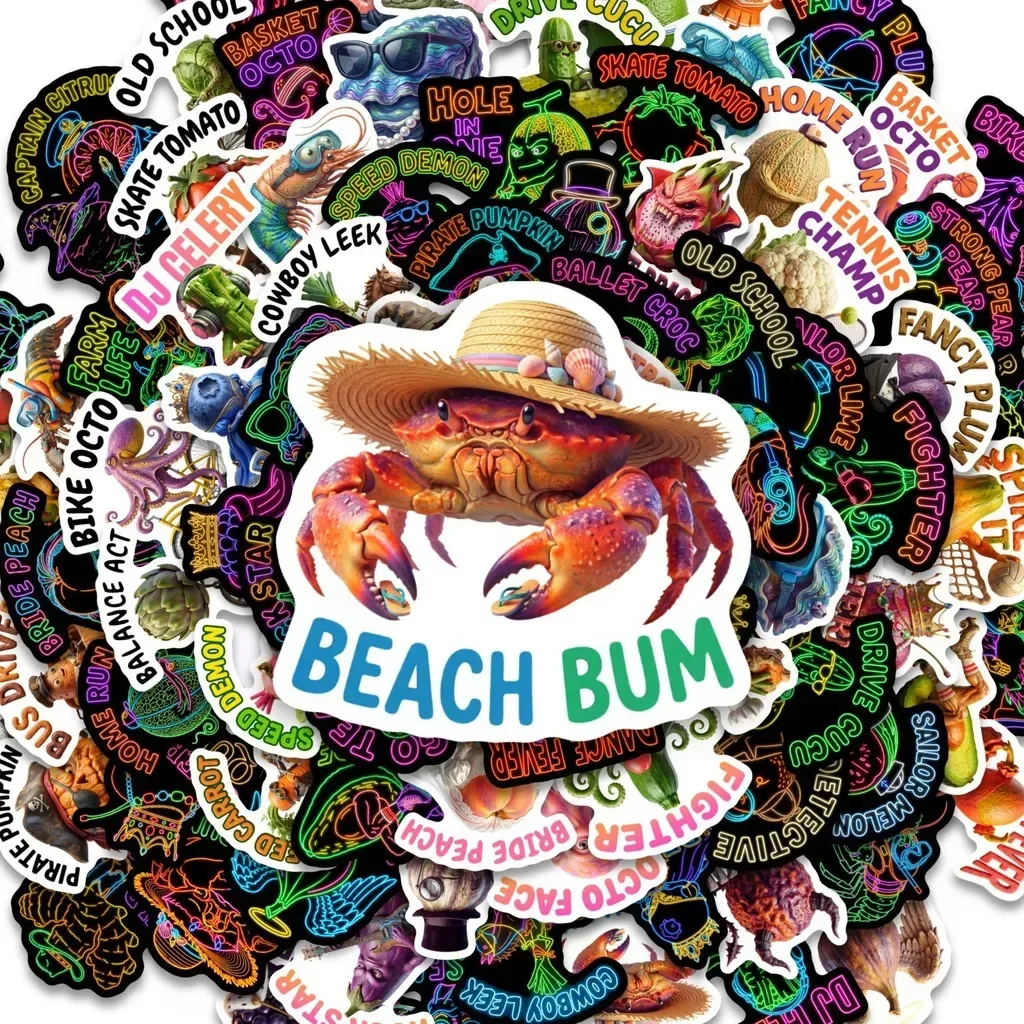 Neon Meme-themed Cartoon Sticker Pack 50/100 Sheets, Whimsical Humanized Produce Stickers for Customizing Giajar Sticker Store