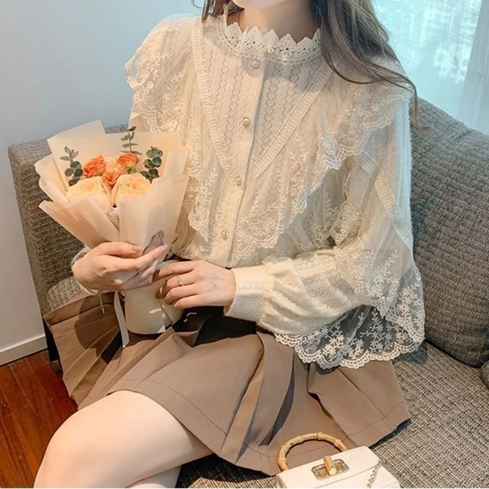 

Lace shirt bottoming shirt, women's early spring, autumn and winter 2025 new French-style high-end shirt
