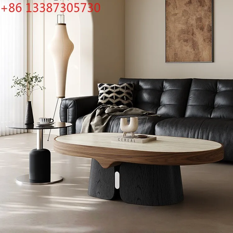 

Комбинация журнальных столиков в стиле Баухаус, овальный стол из травертина для гостиной, для небольшой квартиры