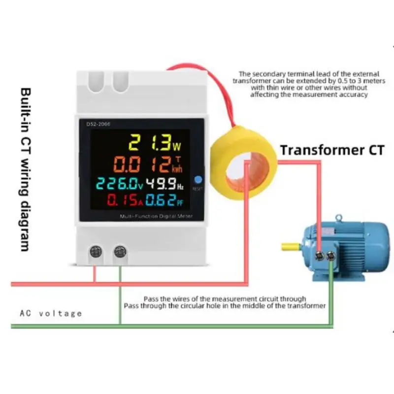 Compact 1Pcs D52-2066 Din Rail Energy Meter AC250-450V Electricity Usage Monitor for Small Factory Power Management