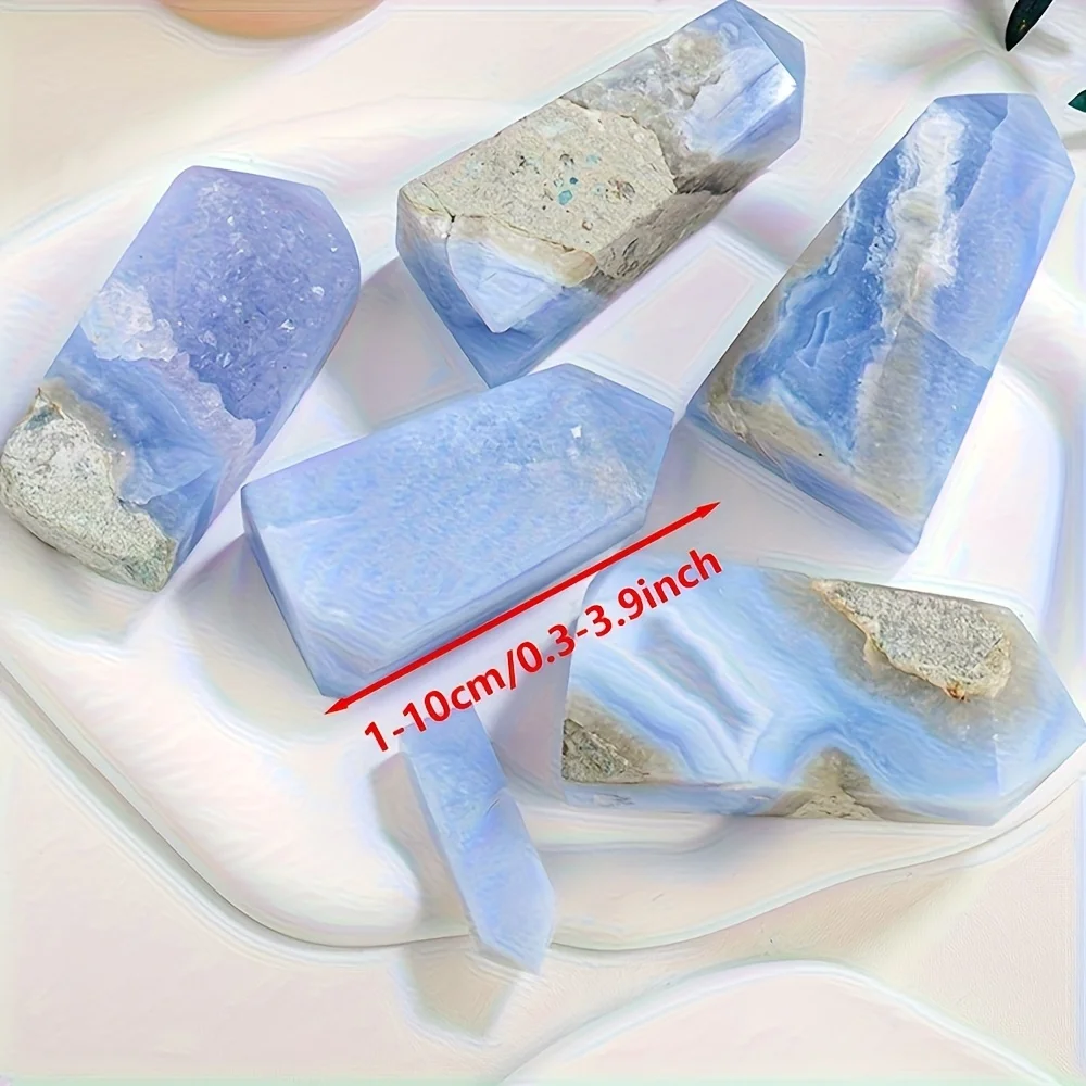 Natural Blue Lace Agate Tower Point Polished Striped Blue Agate Obelisk Wand Crystal Home Wedding Decor Gift