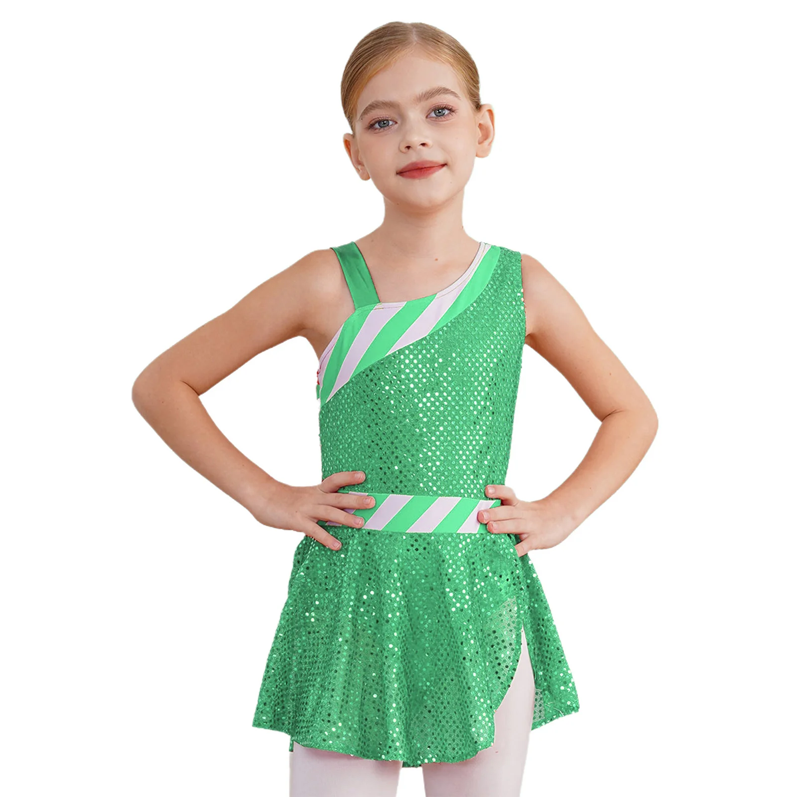 Girls Christmas Dress Xmas Santa Cosplay Costume Dance Leotard Sleeveless Shiny Sequins Dress New Year Gift Holiday Costumes