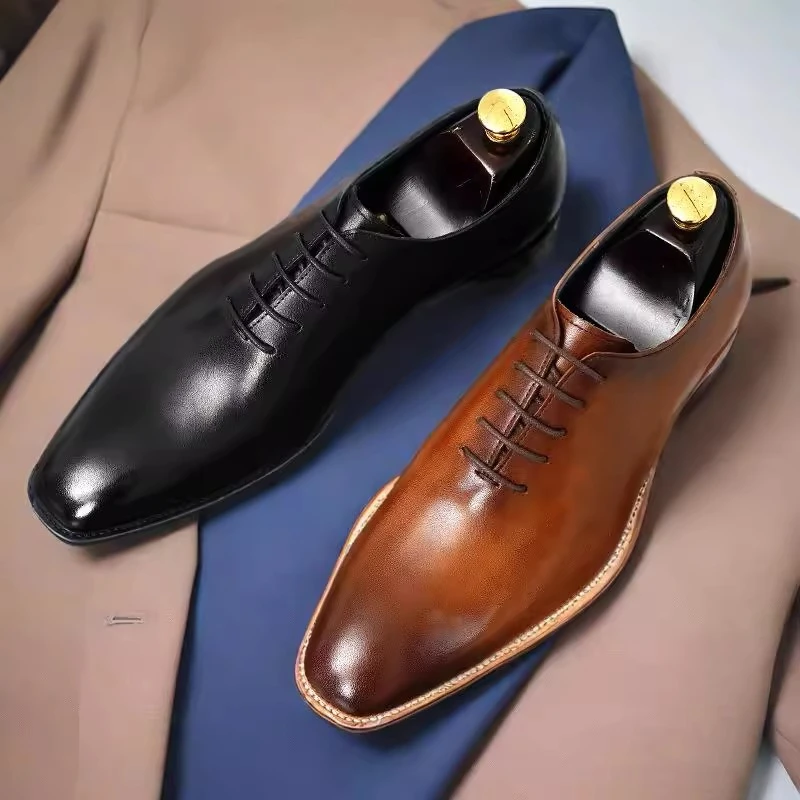 

British Business Dress Leather Shoes Men Genuine Leather Handmade Pointed Toe Commuting Oxford Shoes Male Office Wedding Shoes