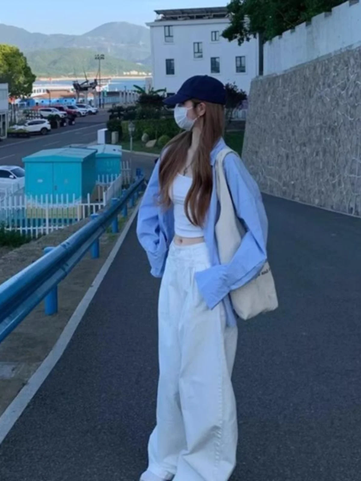 

Blue Long Sleeve Women's Sun Protection Shirt Spring Autumn Loose Fit Versatile Casual Style Fashionable New Arrival