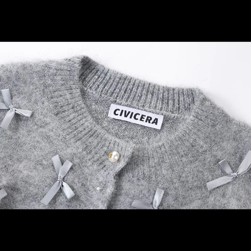 Fairycore Long Sleeve Bow Patchwork Women Cardigan O Enck Aesthetic Sexy Solid Sweet Knitted Fashion Soft Jumpers