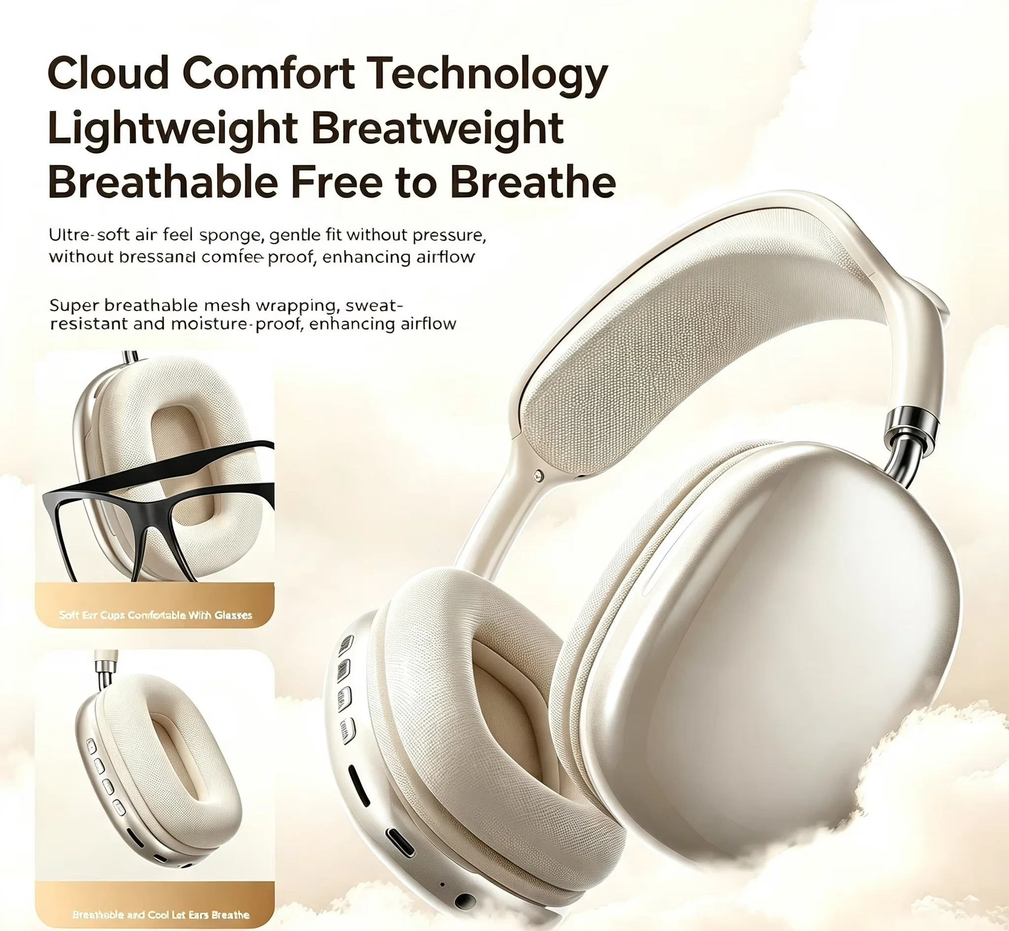 LGOODVIN P9 Pro Max Over-Ear Bluetooth Headphones, Universal Wireless Headset for Smartphones
