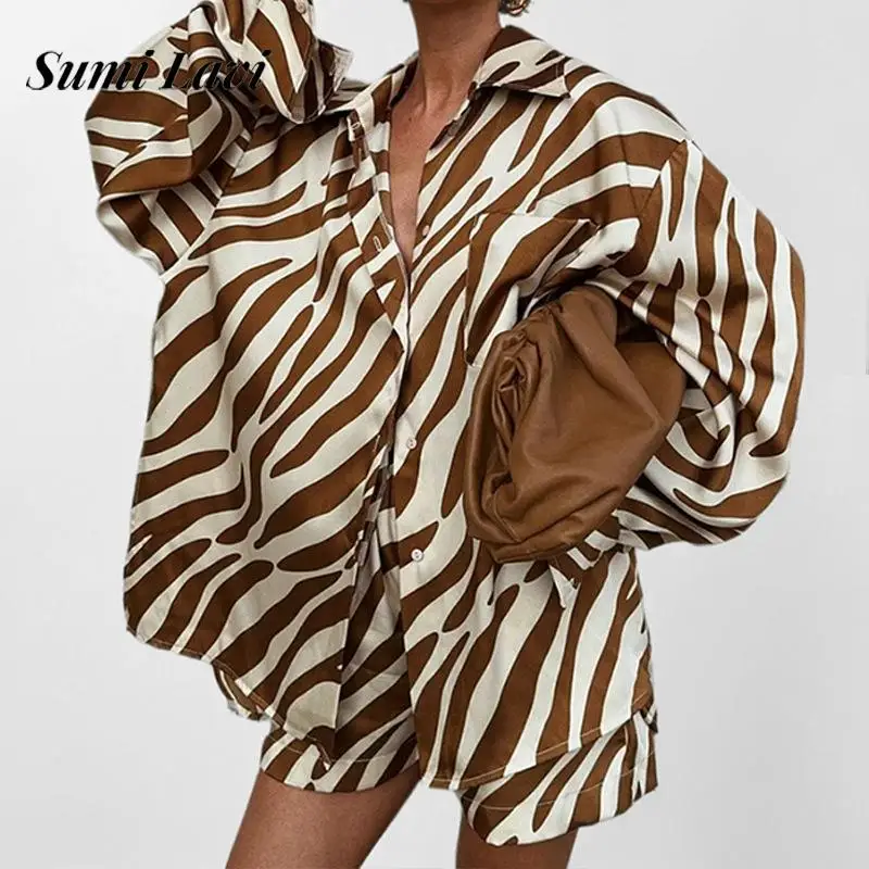 

Women Casual Long Sleeve Loose Suit Office Fashion Commuter Shirt Two Piece Outfits Elegant Lapel Button Tops and Short Pant Set