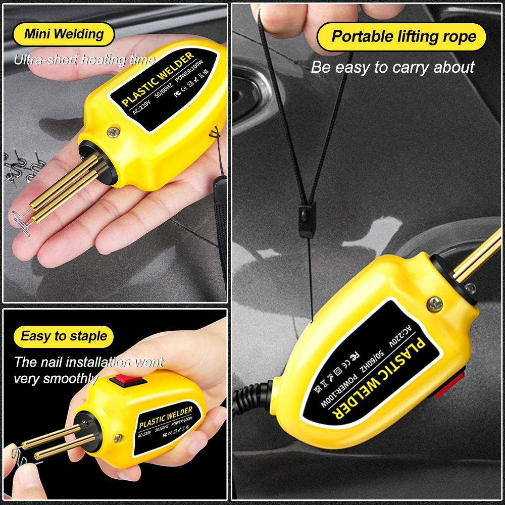 Portatile 100W riscaldamento rapido 500 ° c saldatrice di plastica riparazione paraurti auto pistola cucitrice di calore con 200 chiodi