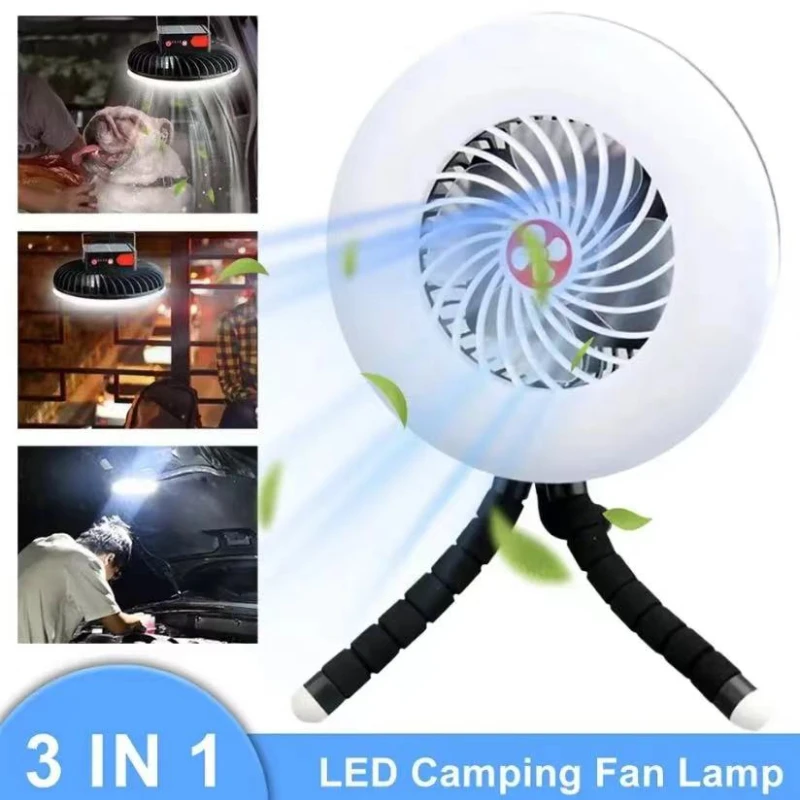 

3 in 1 LED Camping Fan Multifunction Lighting Electric Fan Hanging Tent Lamp USB Charging Portable Summer Fan Light with Power