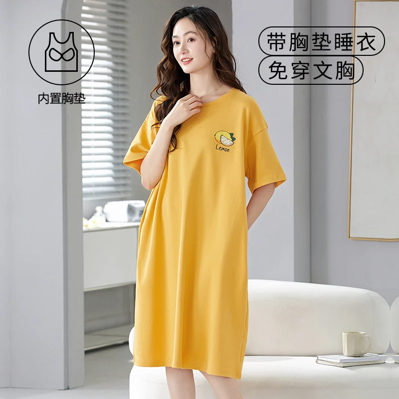 

Летние хлопковые ночные сорочки с коротким рукавом 2025 года для женщин, корейский свободный студенческий домашний костюм для сна, ночная рубашка, домашняя ночнушка