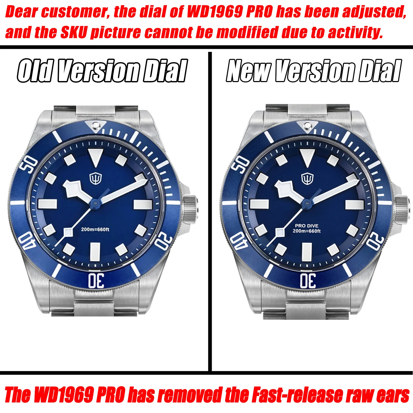 Watchdives WD1969 Pro 38 مللي متر ساعة كوارتز VH31 سويب ثانية حركة 20Bar مقاوم للماء BGW9 الأزرق مضيئة الياقوت الزجاجي الساعات