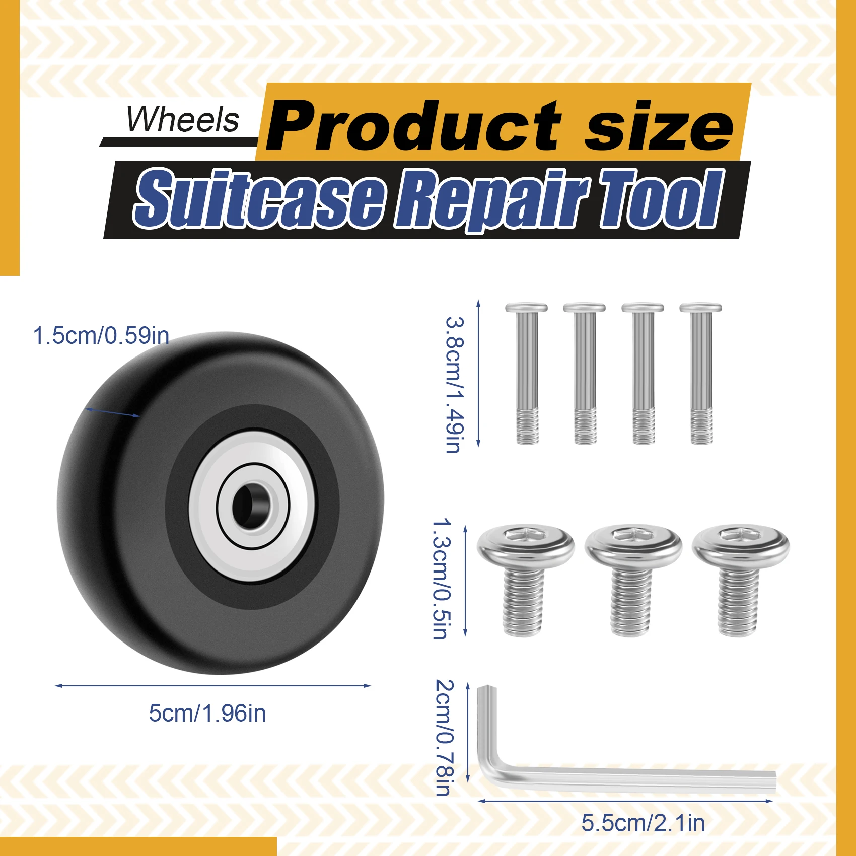 OD Bagagem Mala Substituição Rodas, Ferramenta De Reparo De Eixos Deluxe, 50mm, 4 Conjuntos