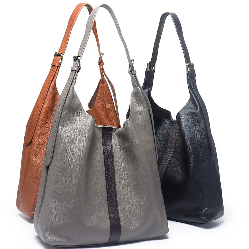 

Leather Women's Soft Top Layer Cowhide Fashionable Casual and Simple Color Contrast Large Tote Designer Luxury Bag