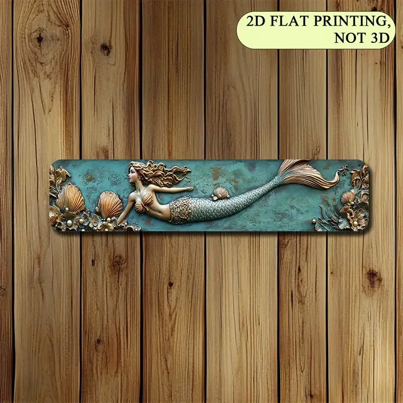 HD Tin Sign, Mermaid Vintage Metal Wall Art, Retro Coastal Nautical Decor