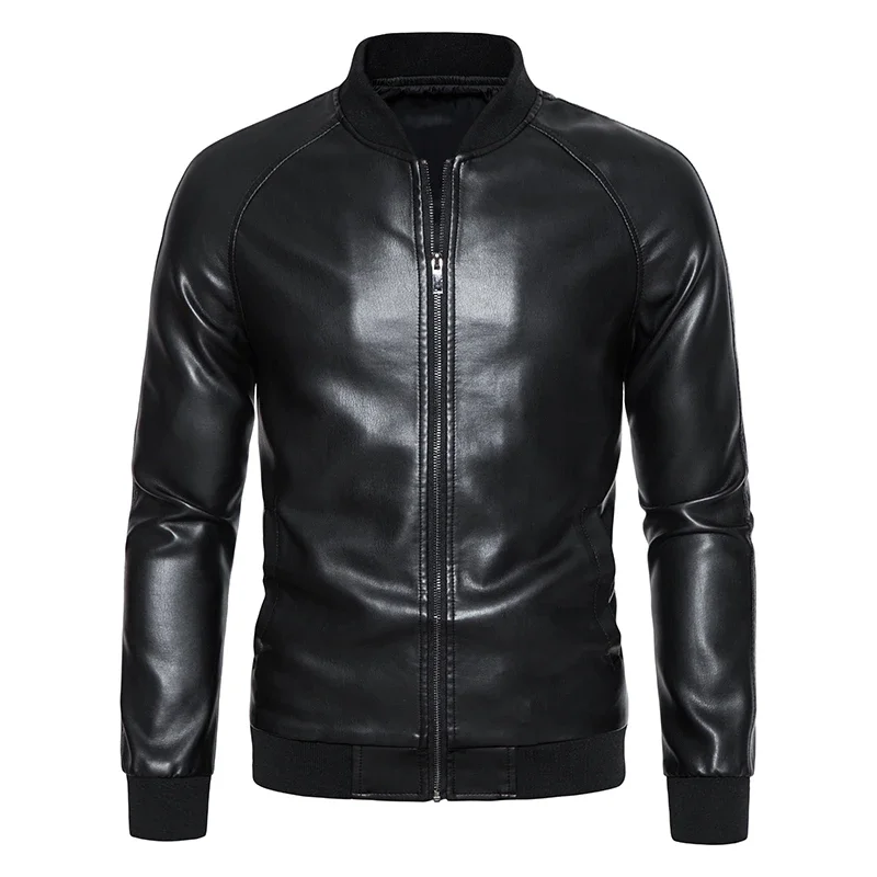 

2025 2025 Men's Leather Bomber Moto Jackets Baseball Collar Express Faux PU Bike For Male