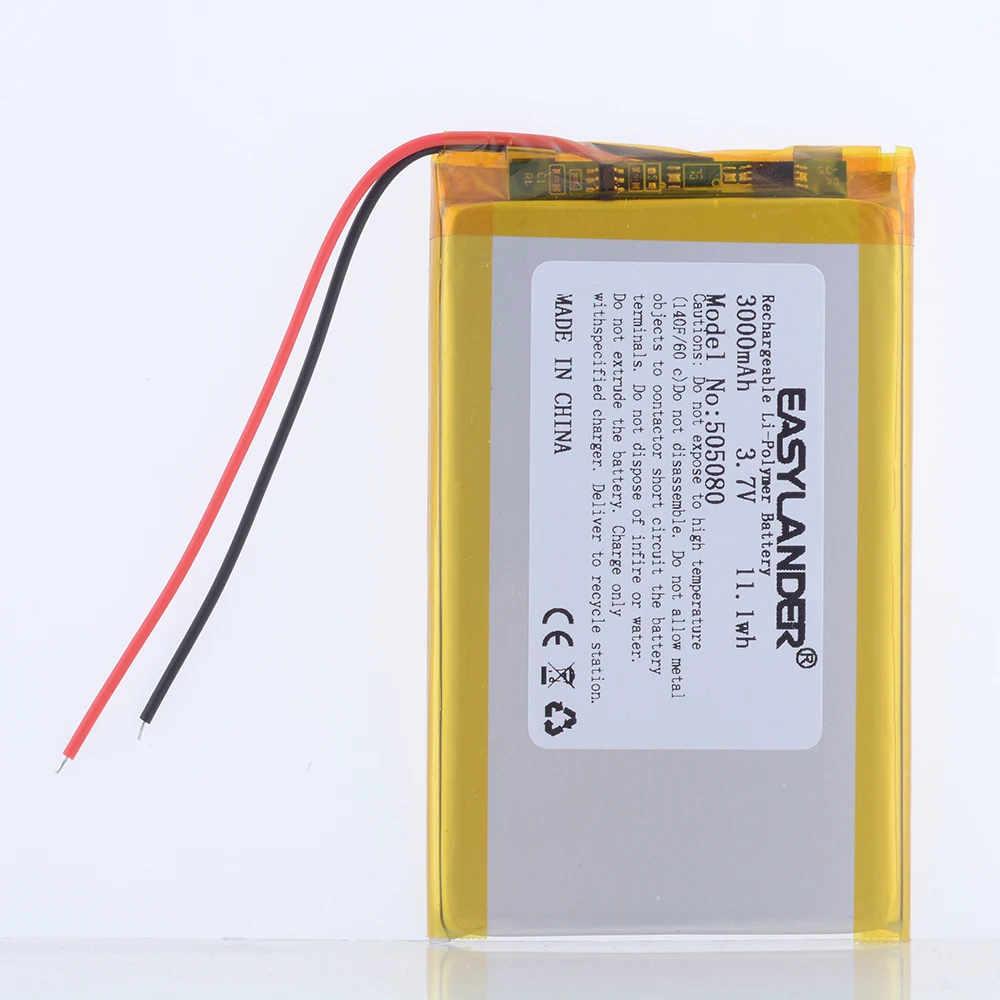 3.7V 3000mAh 505080   Batería recargable Lipo de polímero de litio para GPS DVD PDA PAD banco de energía e-book cámara tableta