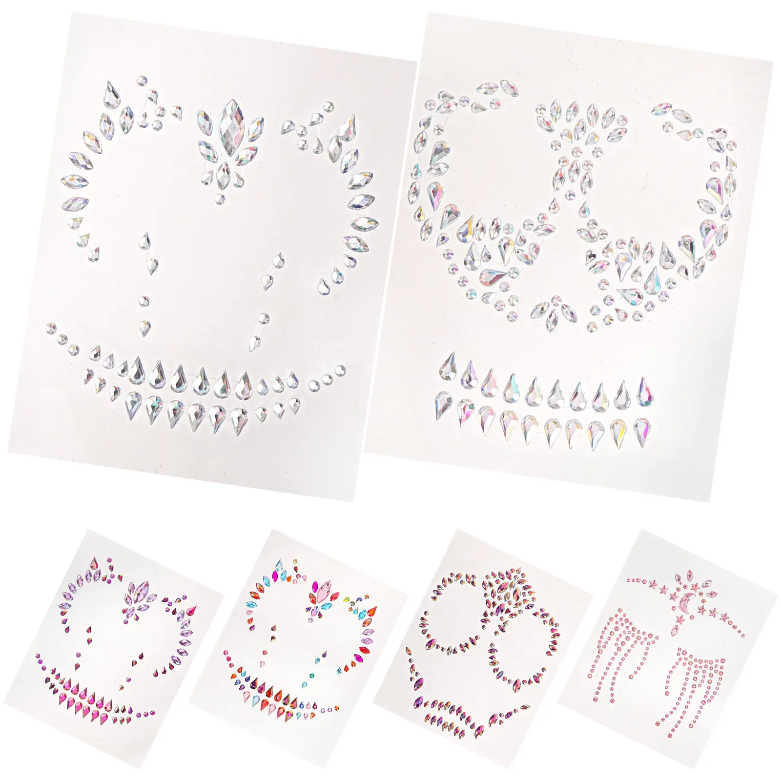 6 Sheets Temporary Tattoos Eyes Sticker Face Stickers Rhinestone Rave Jewels Crystal Gems view 3