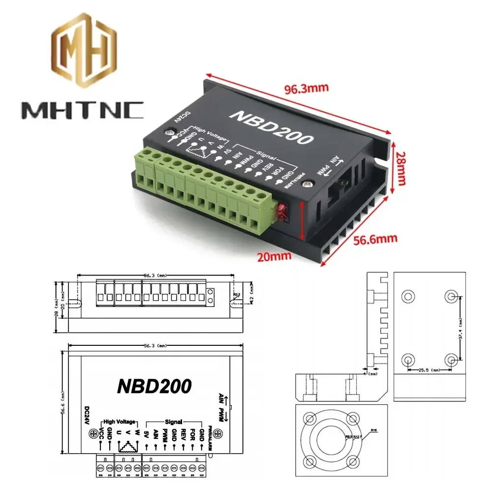 Motor Air cooled Brushless Spindle Motor 42MM 104W 24VDC Driver Support Analog Variable Speed PWM For CNC Engraver ER11+NBD200