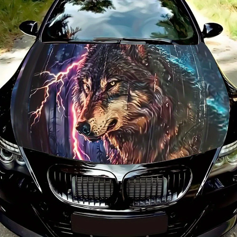 

Red Lightning Lonely Wolf Durable Car Hood Stickers, Car Engine Hood Stickers, Suitable for Most Vehicles, Ideal Gift, for Outdo