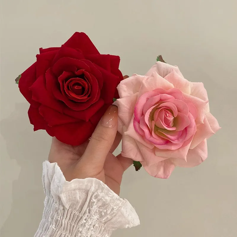 

Red rose flower hairpin women's high-end headdress disc hair duck bill clip hairpin side bangs clip