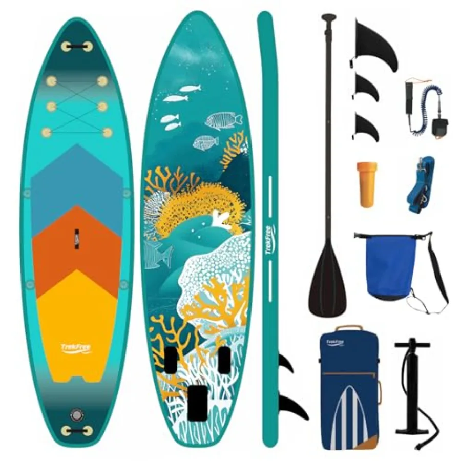 Inflatable Stand Up Paddle Board for youth adults of all skill levels, durable PVC material, blue, Non-Slip EVA Deck and Stabil