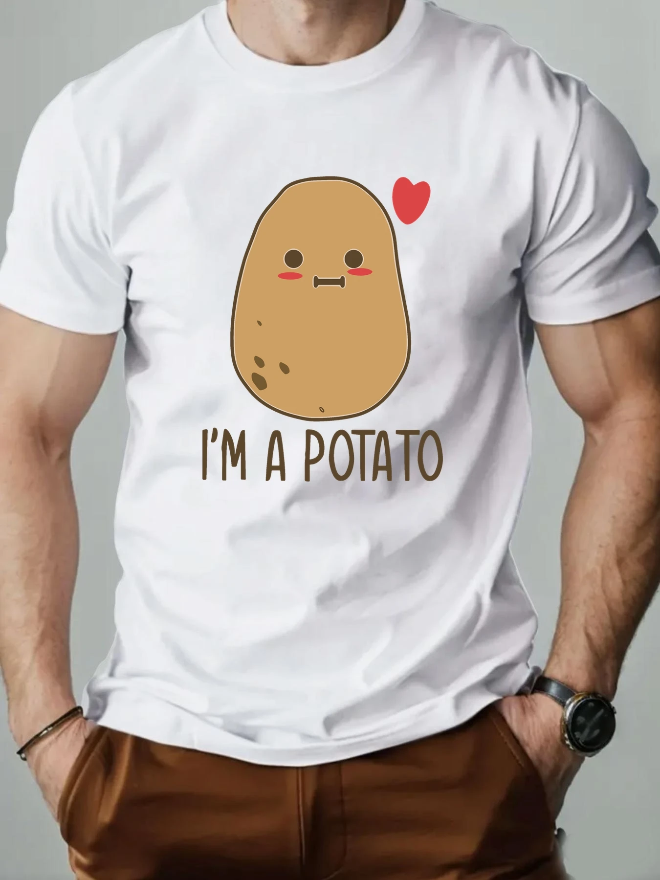 

Men's 100% Cotton Summer T-Shirt Cartoon Potato Graphic O-Neck Streetwear Short Sleeve Breathable Comfort Funny Daily Wear