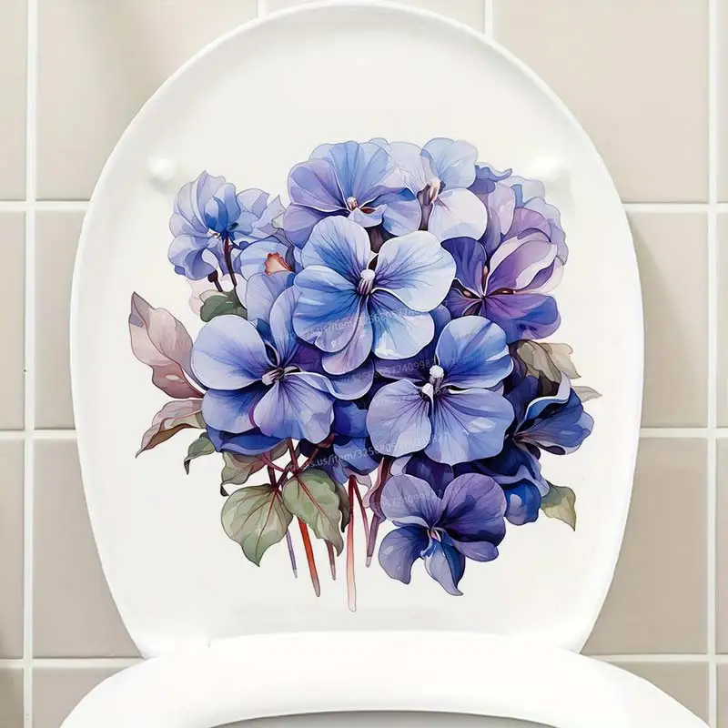 Beautiful Violet Flowers Bouquet Watercolor Toilet Lid Decal-Bathroom Wall Sticker Self-Adhesive Waterproof Home Decor S164