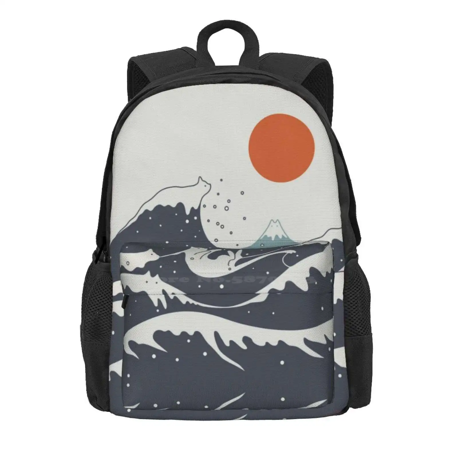 Cat Landscape 55A Hot Sale Schoolbag Backpack Fashion Bags Cat Lover Ocean Sea Cat Land Sunset Great Wave Landscape Cat Wave