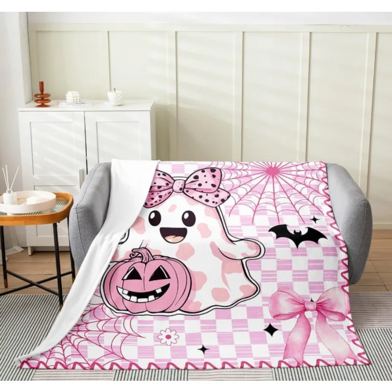 

Одеяло с бантиком в виде паутины с рисунком призрака, одеяло на Хэллоуин, подходит для украшения дома, подходит для детей и взрослых, диван