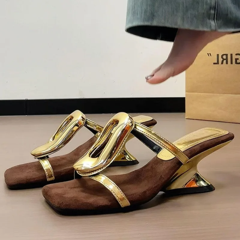 

2025 Spring Summer Pointed Toe Women Muels Slippers Shoes Designer Party Dress High Heel Slides Shoes zapatillas mujer
