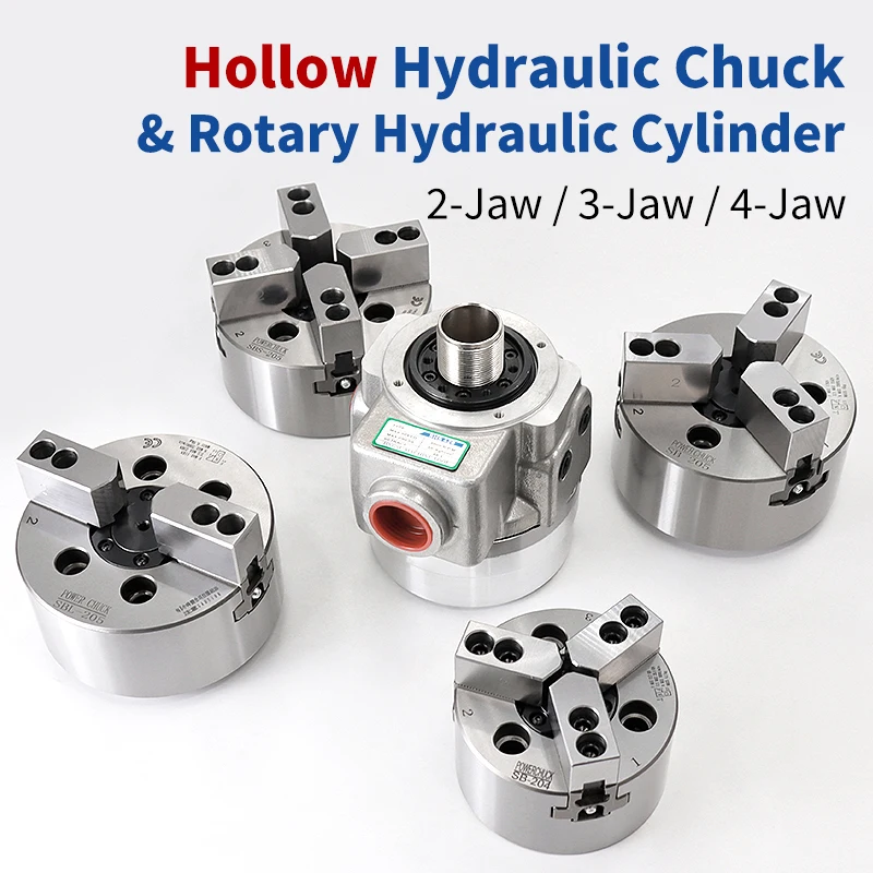 Hydraulic Power Chuck 2 Jaw 3 Jaw 4 Jaw Through Hole 6 8 10 12 Inch Hollow Hydraulic Cylinder Chuck for CNC Lathe