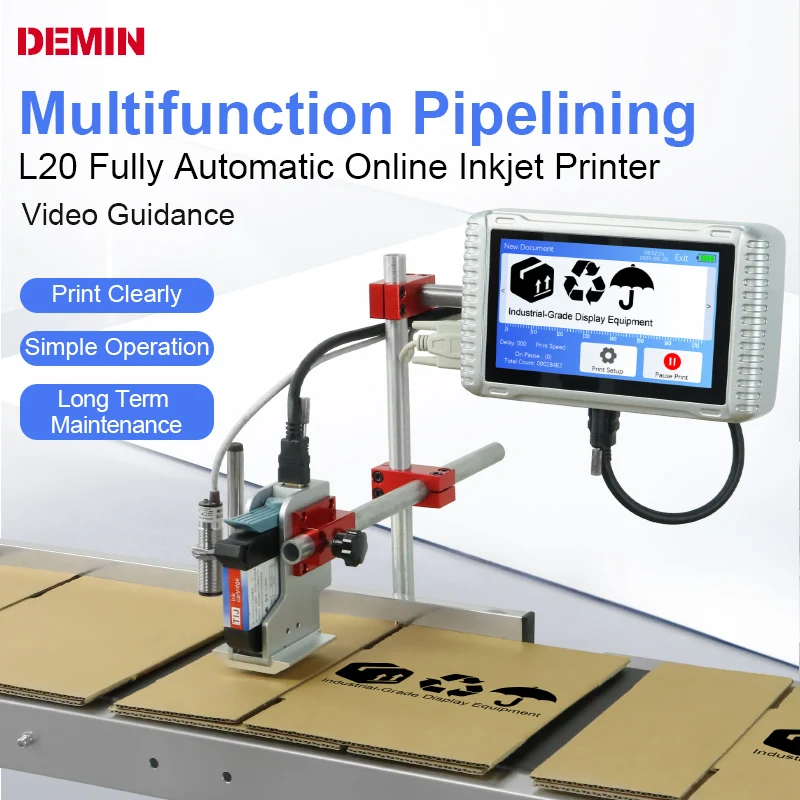 Demin L20 Automatic Inkjet Printer Assembly Line Inkjet Production Date Bag Carton Bottle Cap Online Coding Machine
