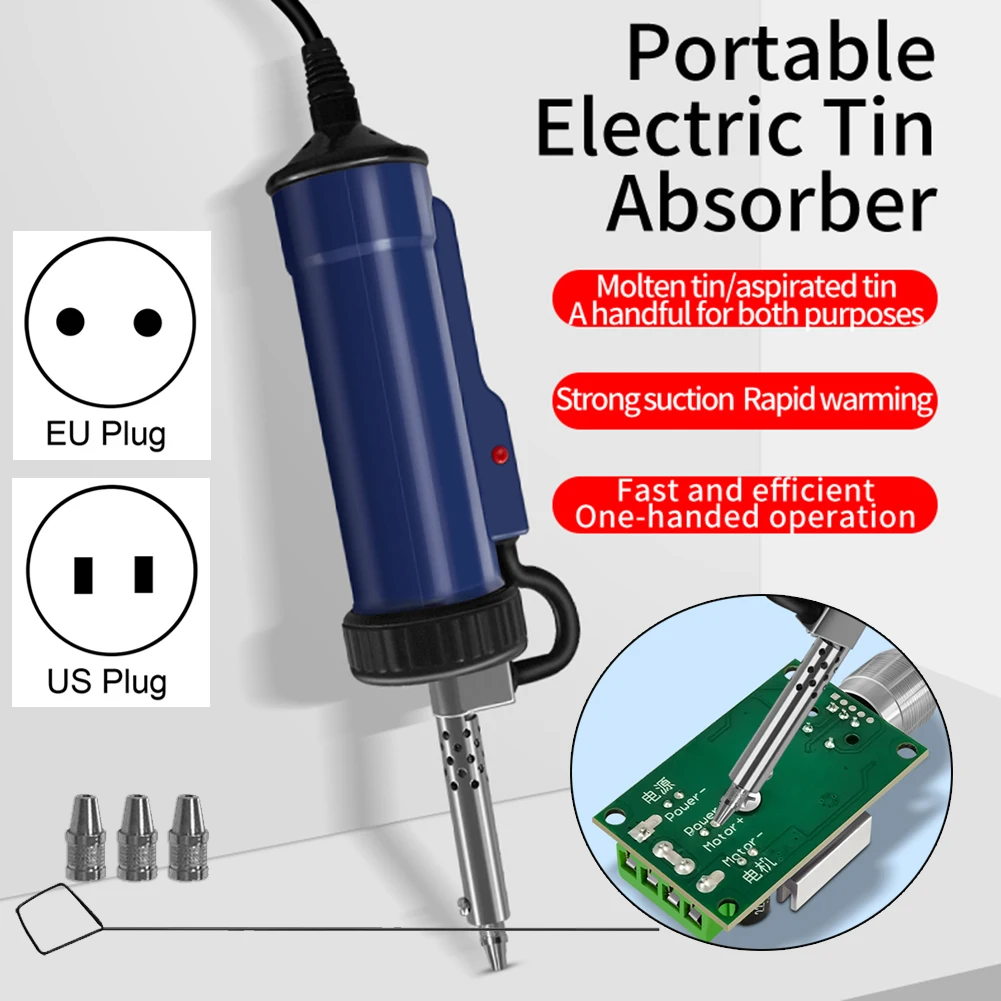 Electric Solder Tin Sucker EU US Plug Vacuum Soldering Remove Pump With 3 Suction Nozzle Automatic Desoldering Machine