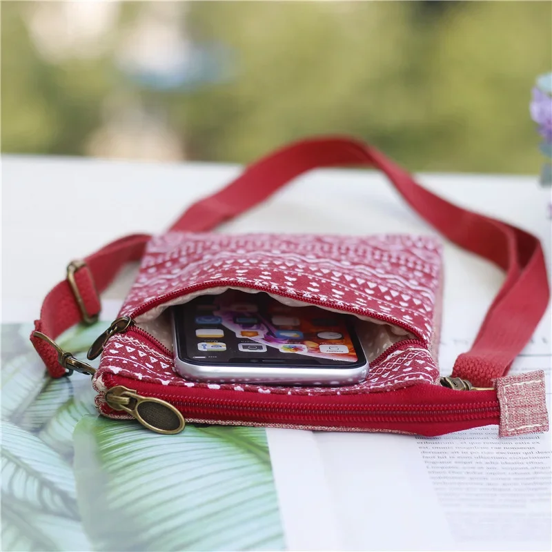 Large Screen Fabric Mobile Phone Bag Men\'s Casual Fashion Crossbody Shoulder Mini Messenger Bag for Students Girls Women