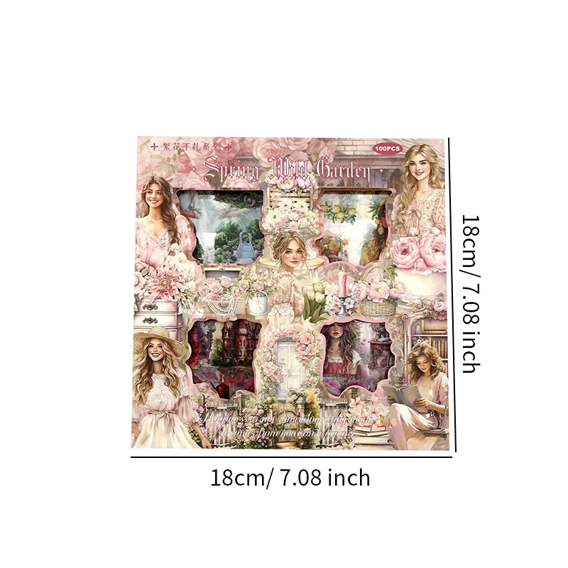 100Pcs Large Capacity Boxed Vintage Stickers, Versatile Retro Art Pattern, Full Material Pack for Journal Scene Collage