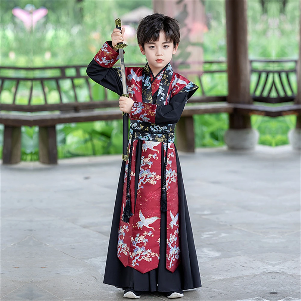 Hanfu traditionnel chinois pour enfants, costume de prairie pour garçon, beau jeune maître, sans abri, vêtements de performance vintage, nouveau