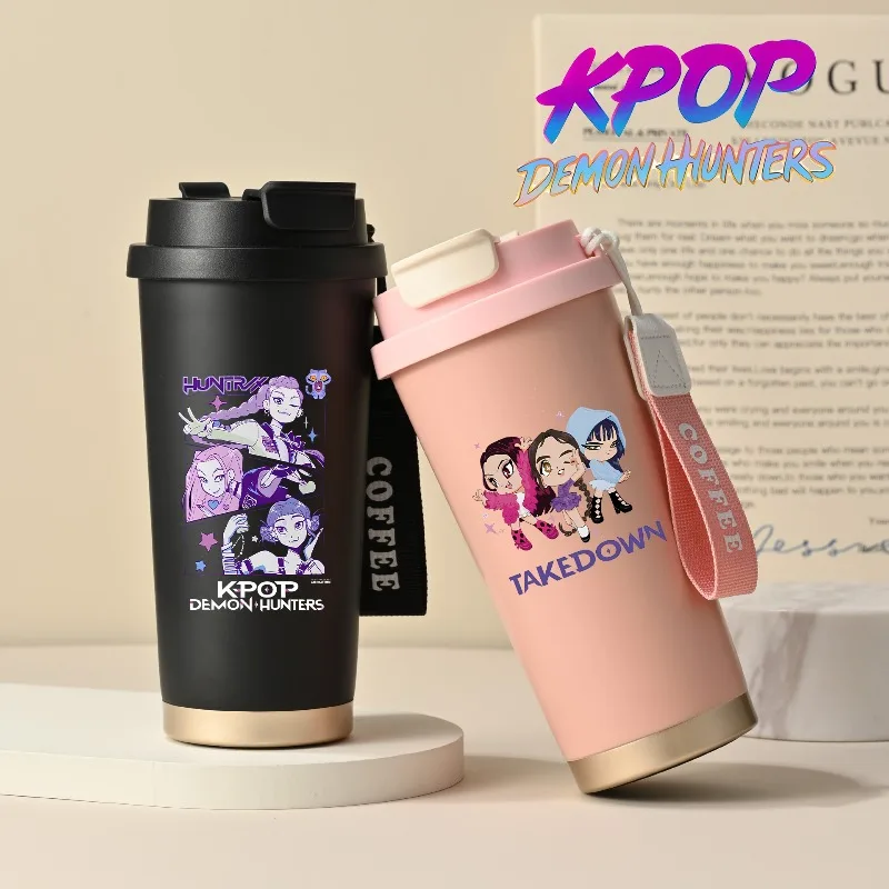 KPop شيطان الصيادين كوب ماء من الفولاذ المقاوم للصدأ بنين بنات Kawaii أكواب القهوة الباردة أنيمي الكرتون المحمولة كوب معزول هدايا الاطفال