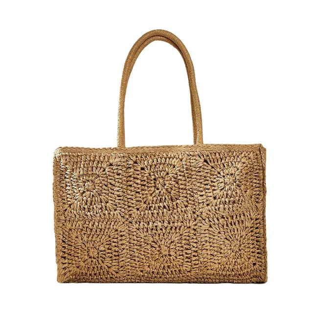 Bolso de paja y ganchillo estilo bohemio para mujer