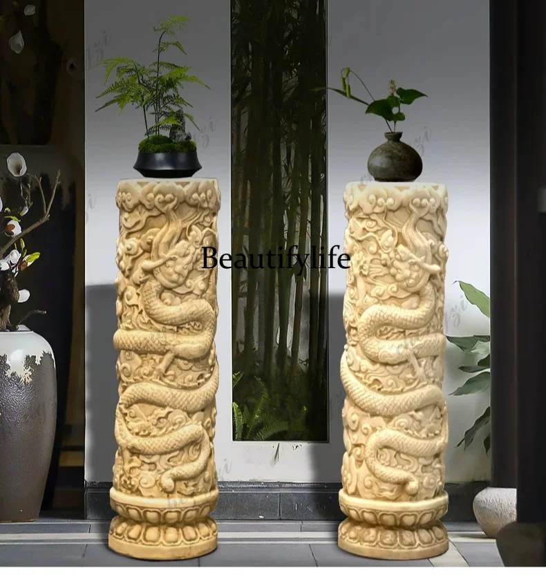 Stone carving, antique and old Roman columns, indoor and outdoor courtyard space decoration, stone column ornament customization
