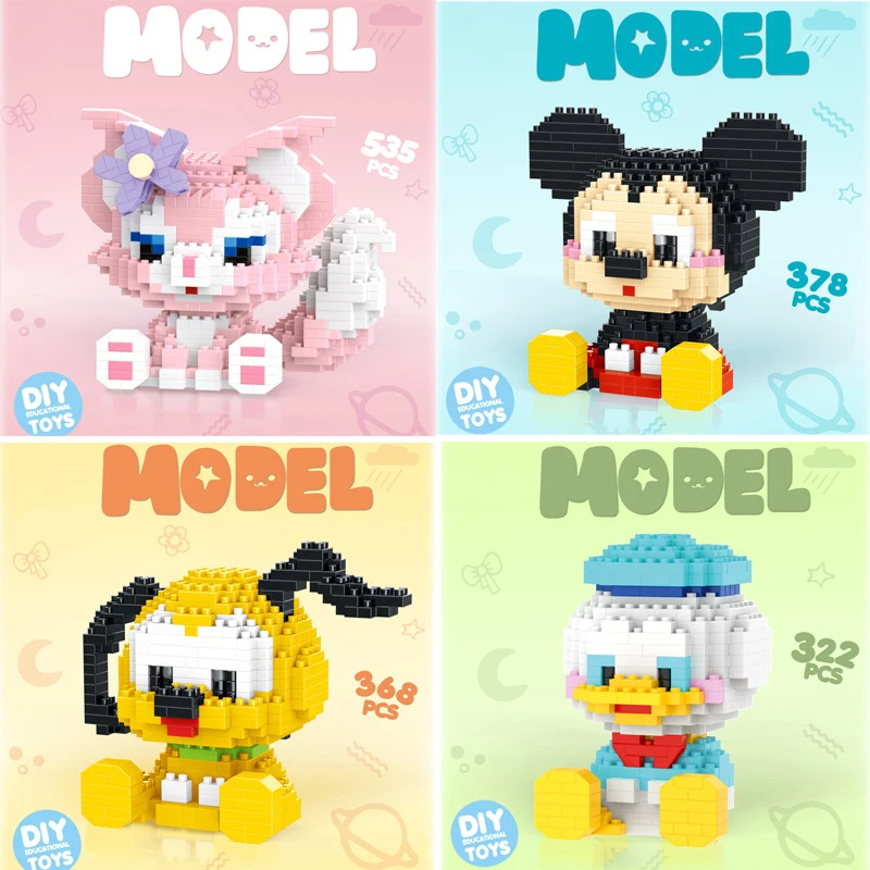 

New Disney Mickey & CookieAnn Building Blocks LinaBell Anime Mini Bricks Action Figures Assembly Educational Toys Kids Gifts