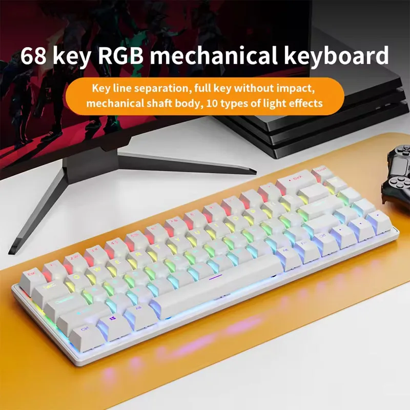 

Проводная механическая клавиатура K68 10 видов красочного освещения для игр и офиса для систем Microsoft Windows и IOS