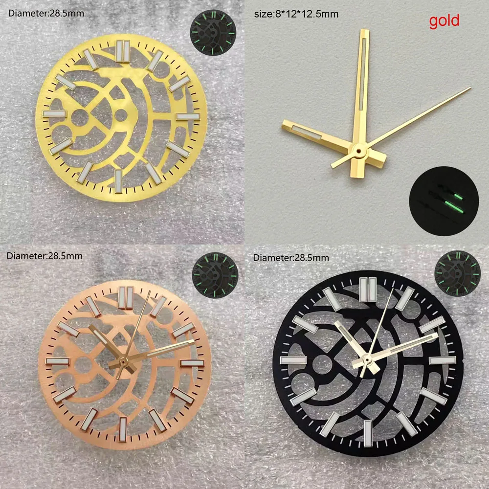28.5mm NH35 S Logo Dial Ice Blue Rose Gold Black Open Heart Dial for NH70/NH71/NH72 Movement Skeleton Movement S Dial WatchMods